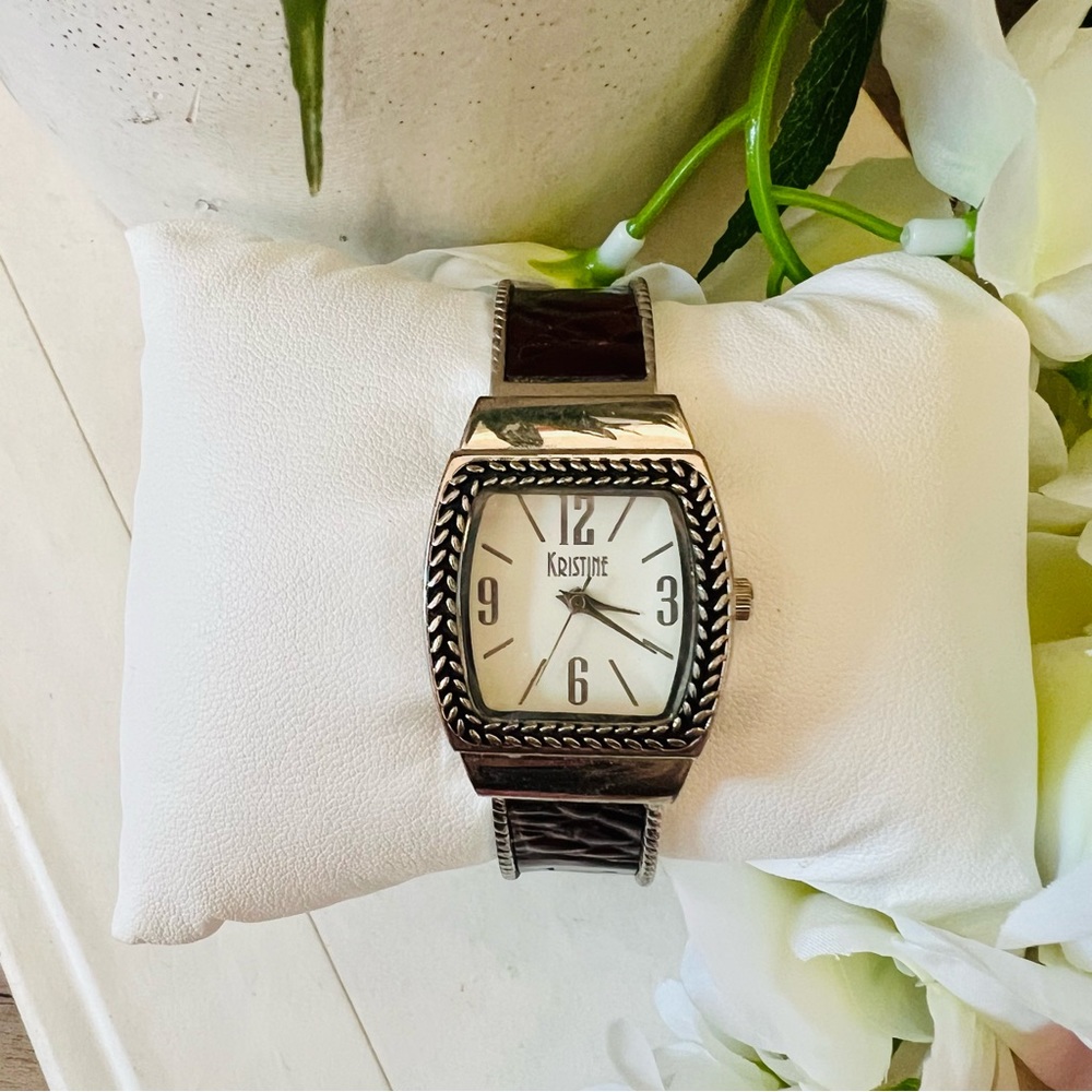 Kristine Silver Leather Cuff Watch